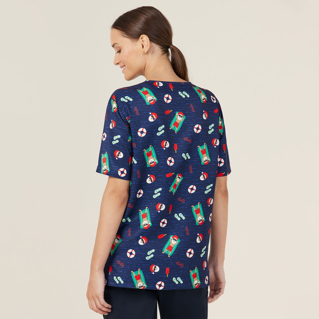 Festive Santa Pool Party Scrub Top