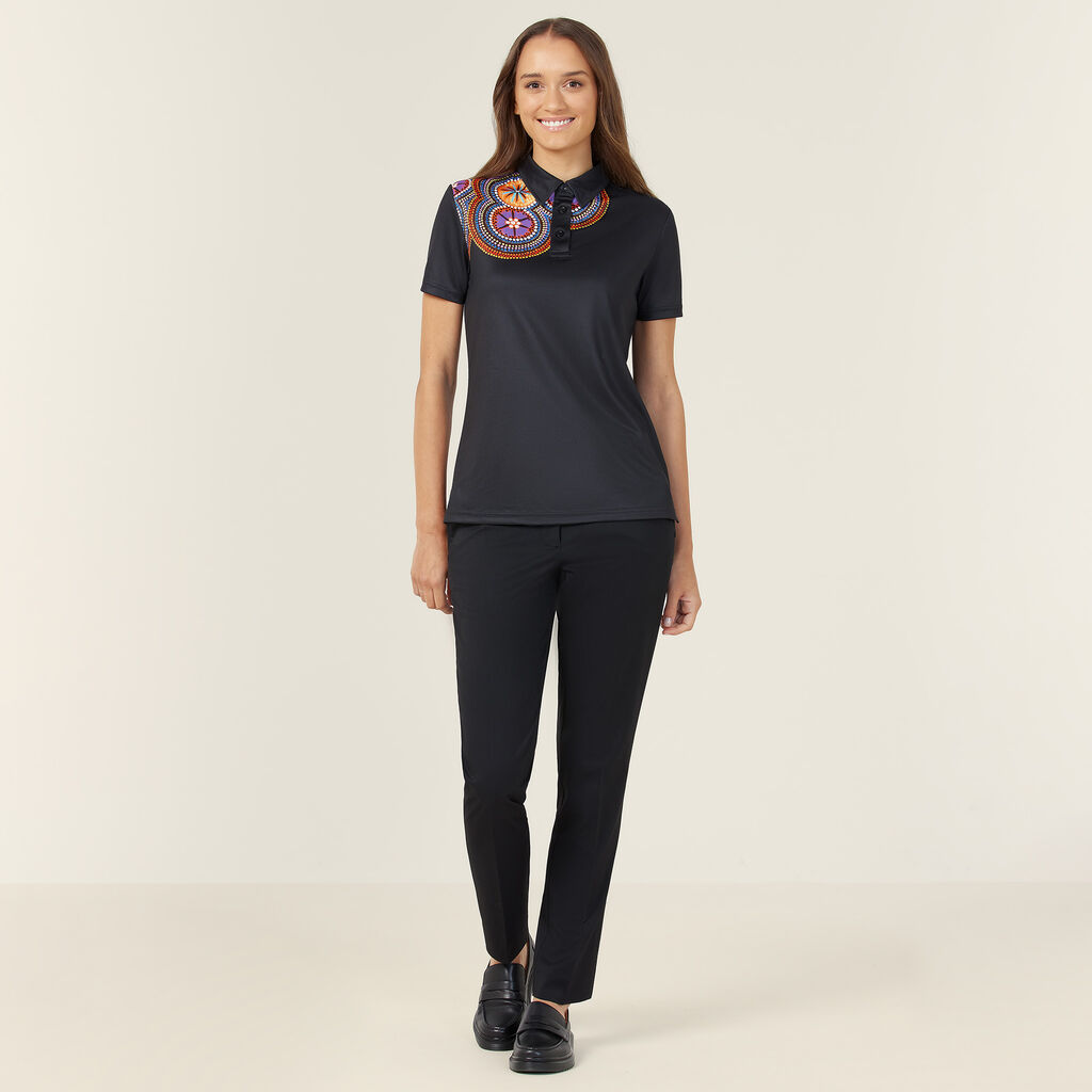 Polyester Knit Bush Tucker Indigenous Print Polo