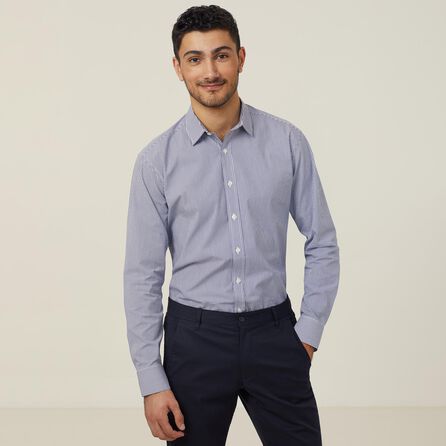 Avignon Fine Block Stripe Stretch Long Sleeve Shirt