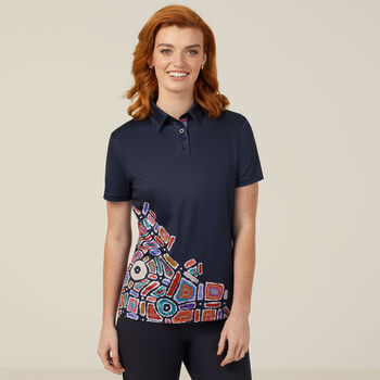 Polyester Knit Water Dreaming Indigenous Print Polo