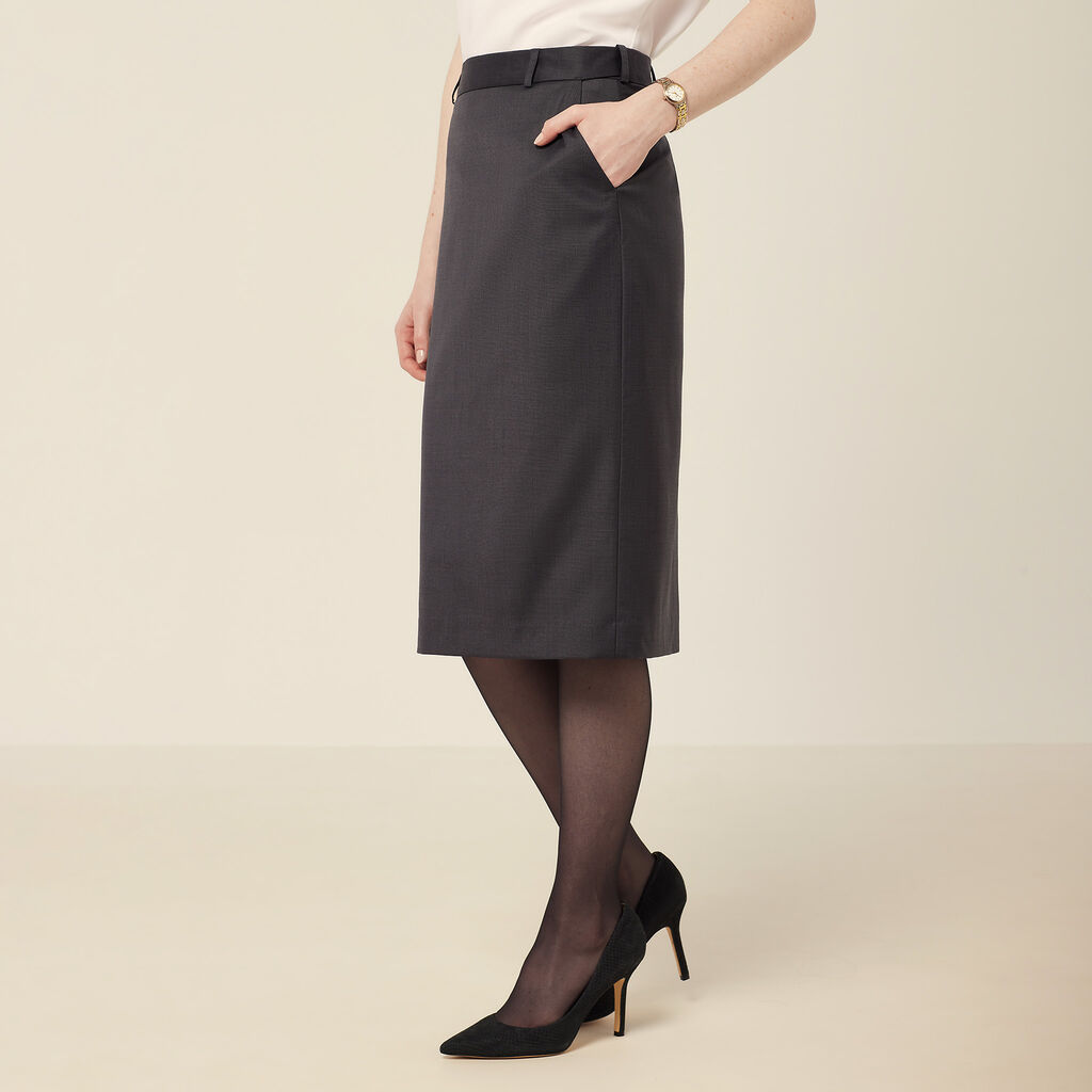 Wool Blend Twill Secret Waist Midi Skirt