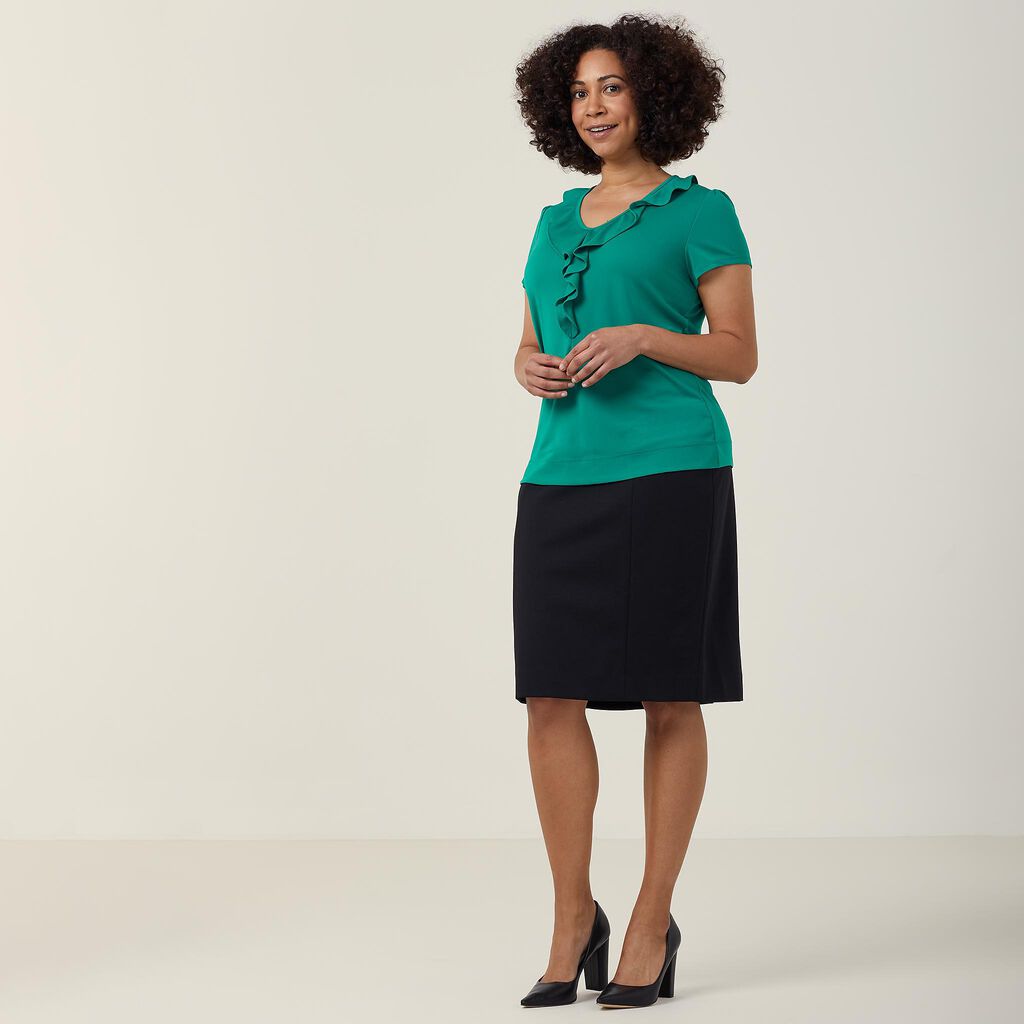 Matt Jersey Cap Sleeve Ruffle Neck T-Top