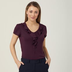 Matt Jersey Cap Sleeve Ruffle Neck T-Top