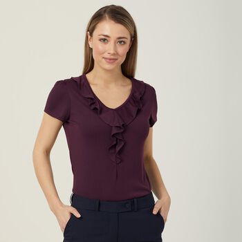 Matt Jersey Cap Sleeve Ruffle Neck T-Top