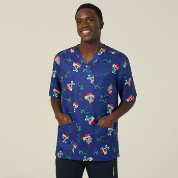 Festive Santa Koala Print Scrub Top