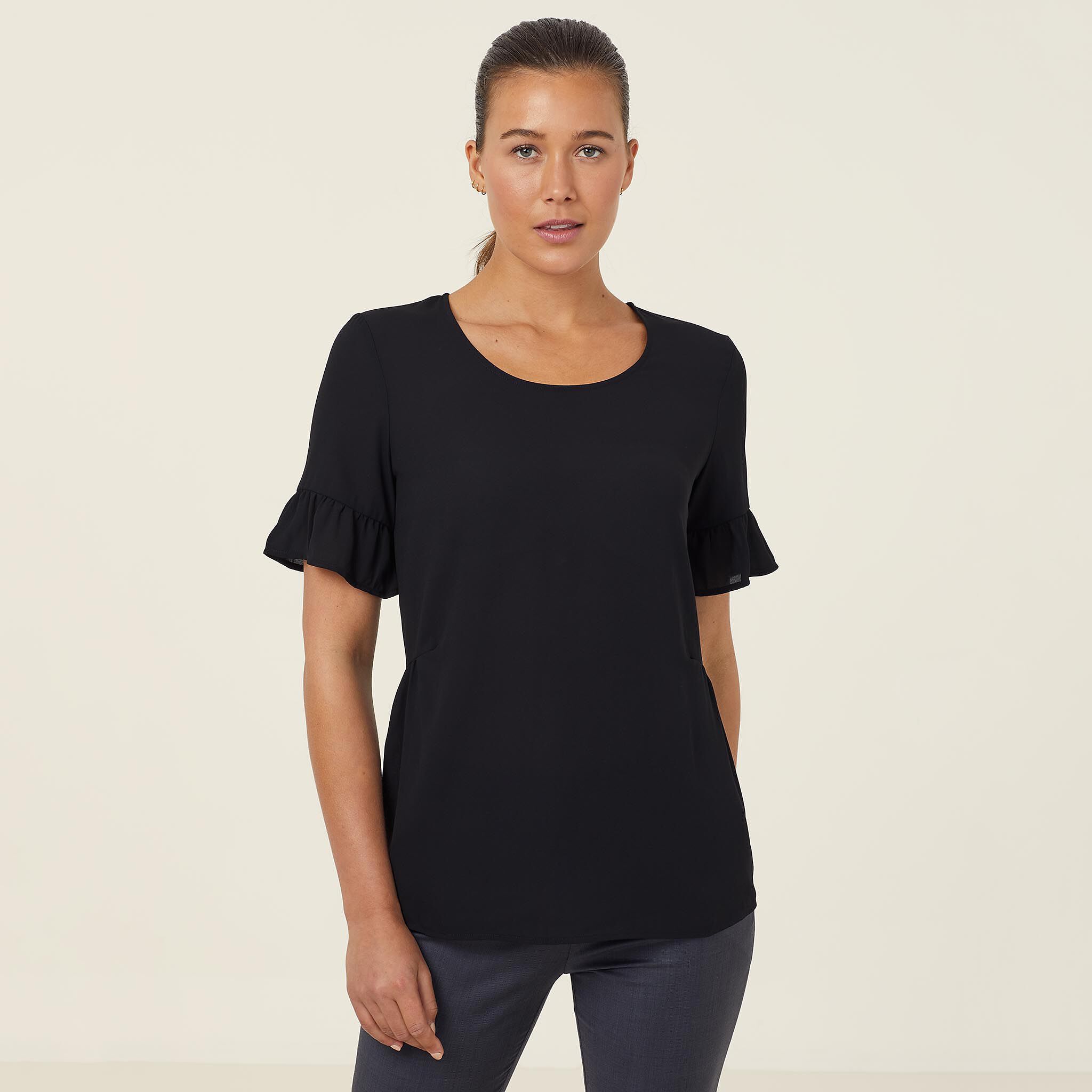 Black ruffle sleeve top hot sale