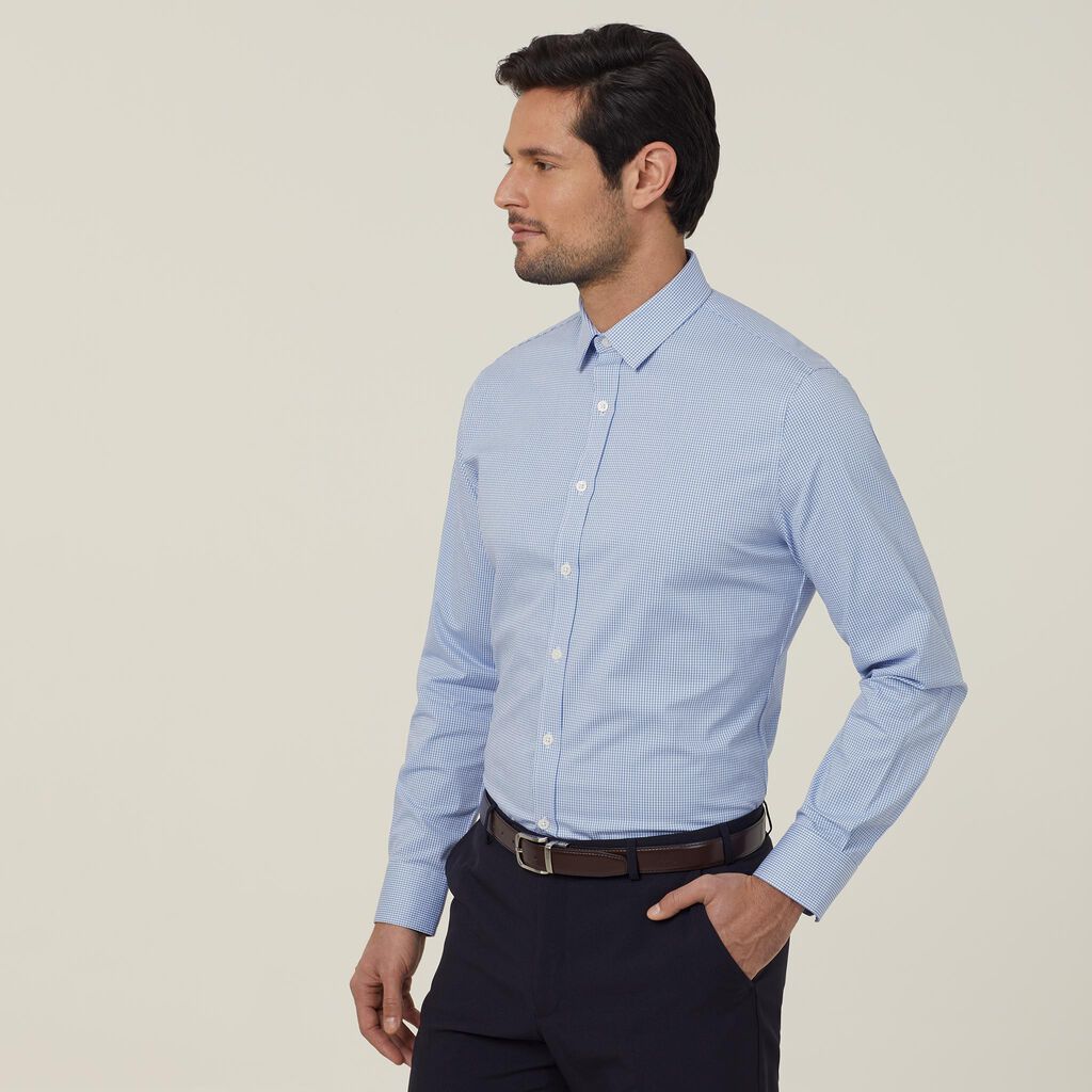 Avignon Gingham Check Stretch Long Sleeve Slim Shirt
