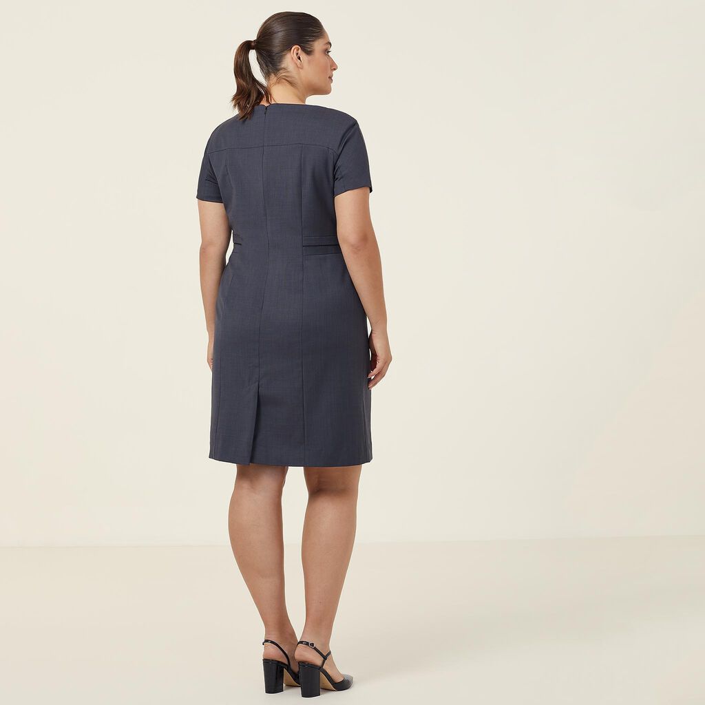 Sharkskin Short Sleeve Detail Dress