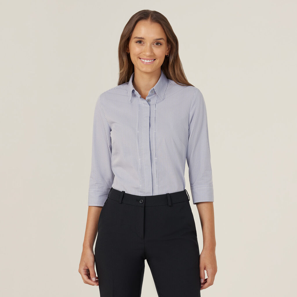 Gingham 3/4 Sleeve Tuck Shirt