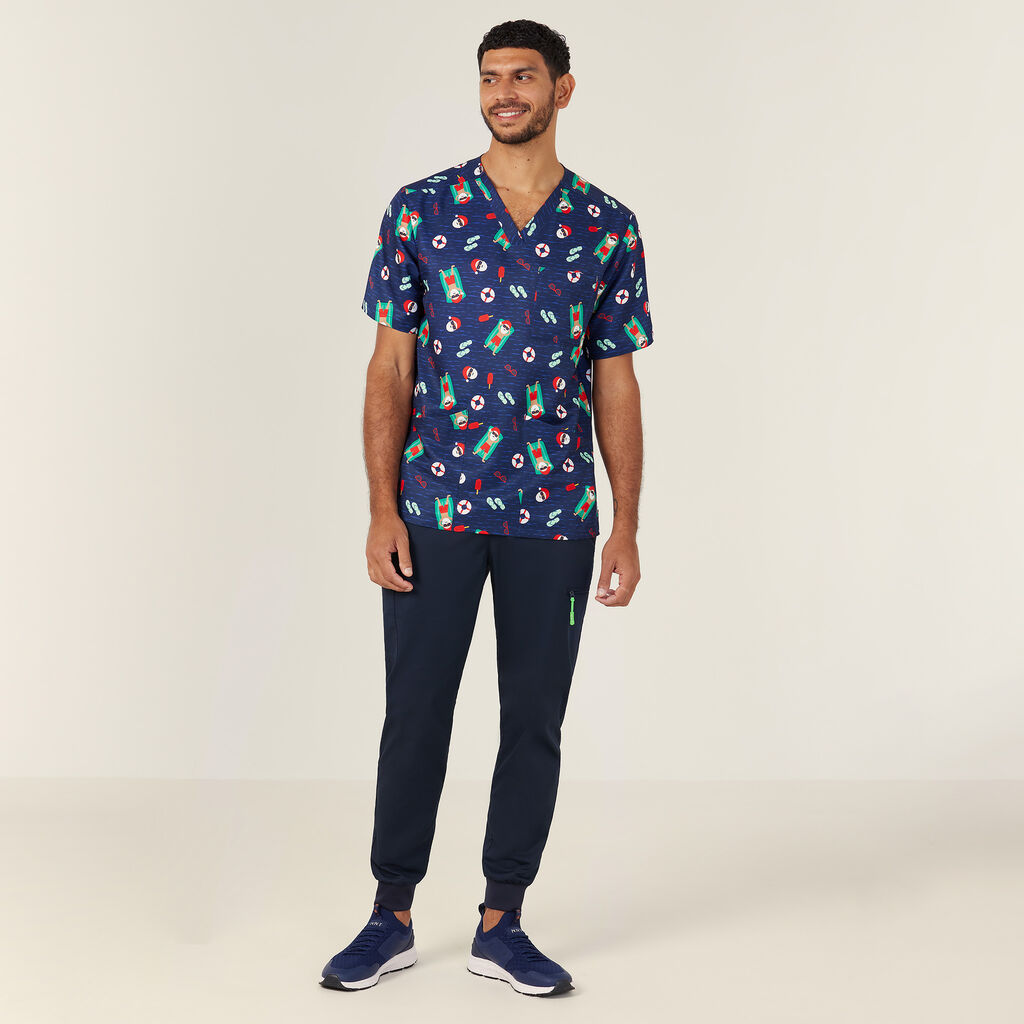 Festive Santa Pool Party Scrub Top