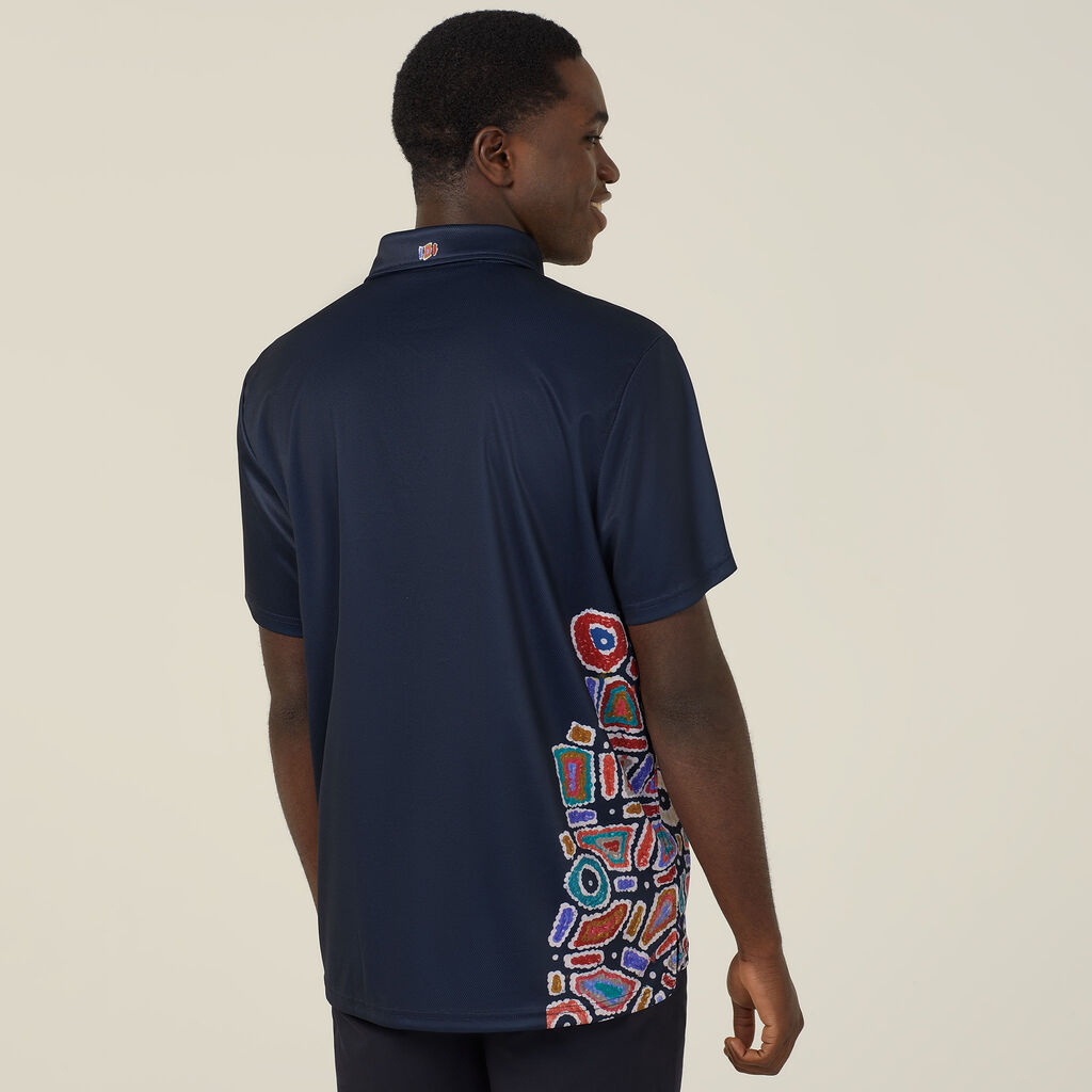 Polyester Knit Water Dreaming Indigenous Print Polo