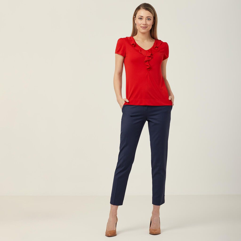 Matt Jersey Cap Sleeve Ruffle Neck T-Top