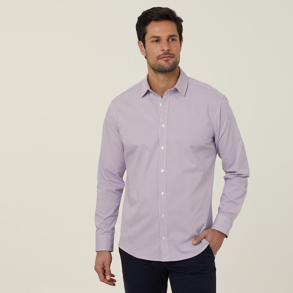 Avignon Fine Block Stripe Stretch Long Sleeve Shirt