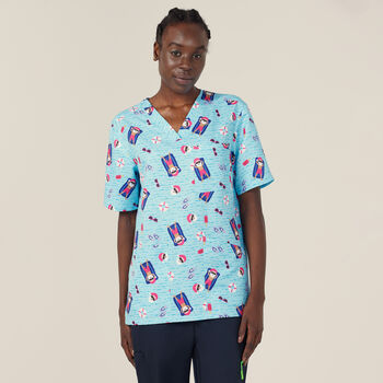 Festive Santa Pool Party Scrub Top