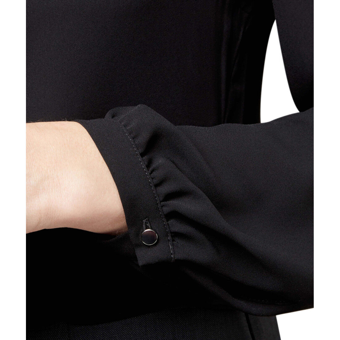 Long Sleeve Tie Neck Blouse Soft Georgette, black | NNT Uniforms