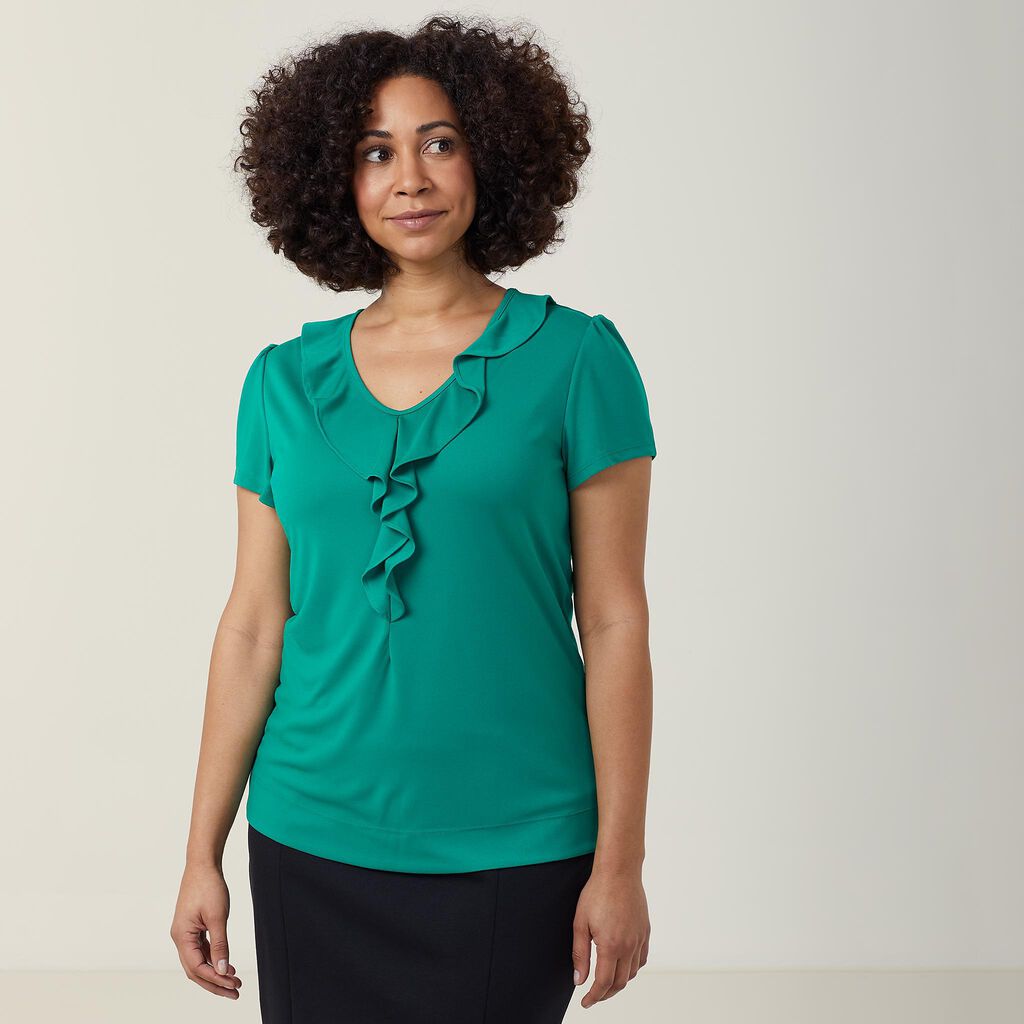 Matt Jersey Cap Sleeve Ruffle Neck T-Top
