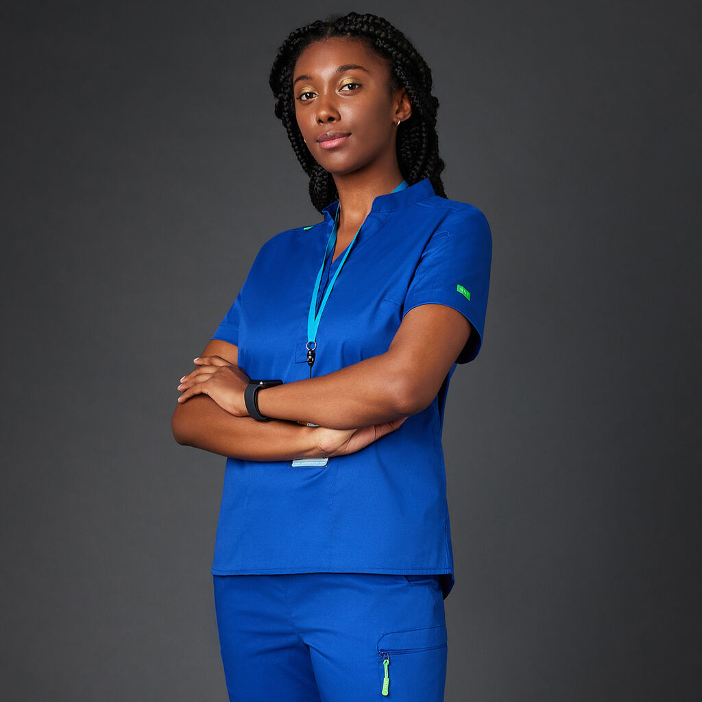 Next-Gen Antibacterial Active Blackburn Mandarin Collar Scrub Top, blue