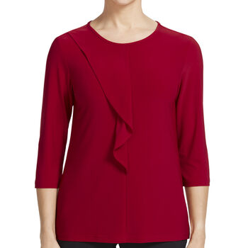 SOFT JERSEY 3/4 ROUND NECK T-TOP WITH DRAPE DETAIL