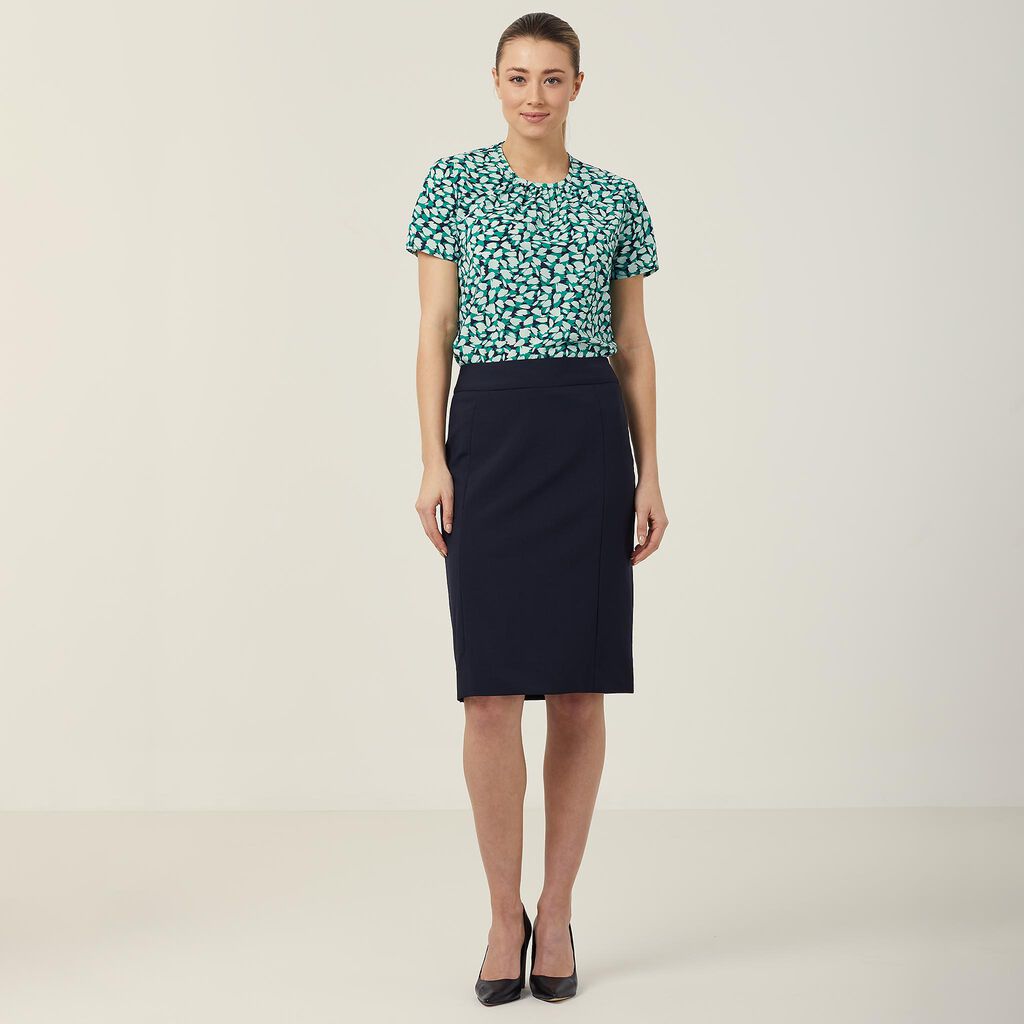 Stretch Wool Blend Panel Pencil Skirt