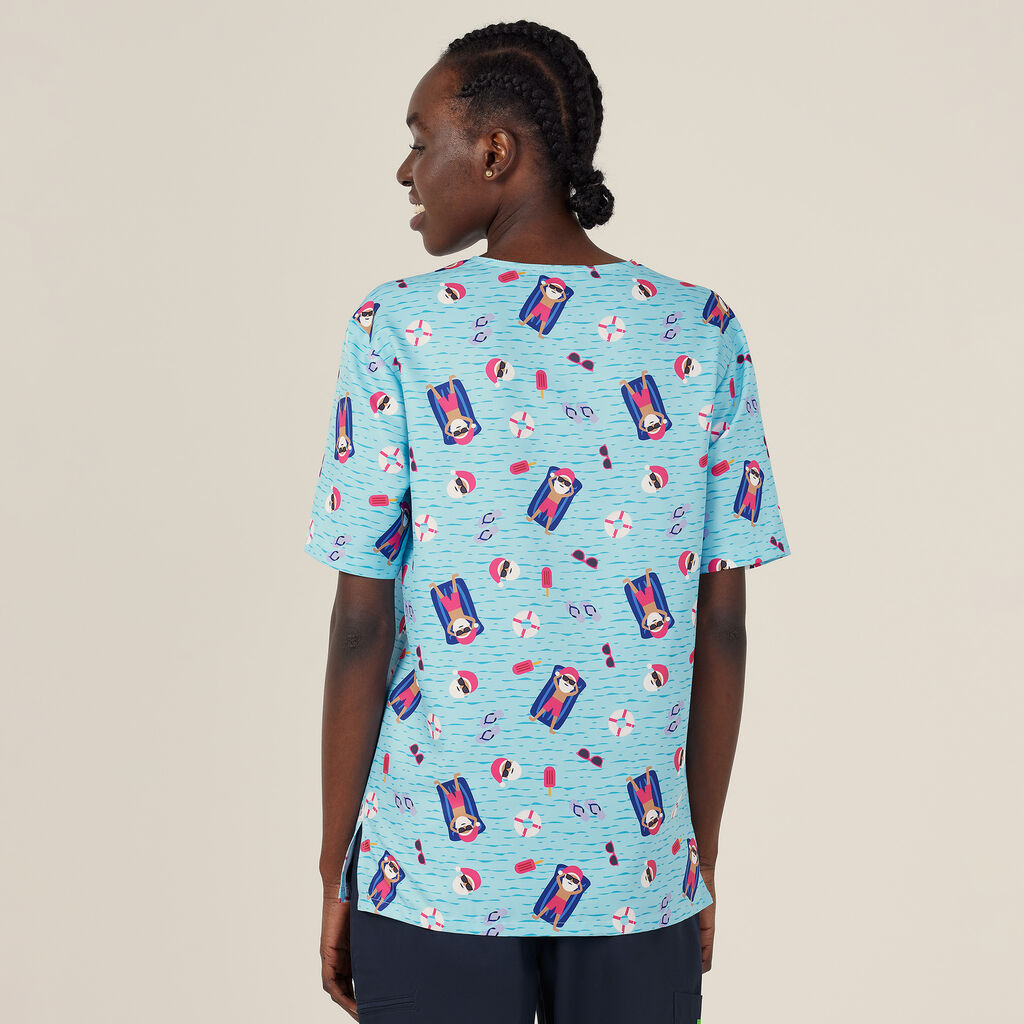 Festive Santa Pool Party Scrub Top