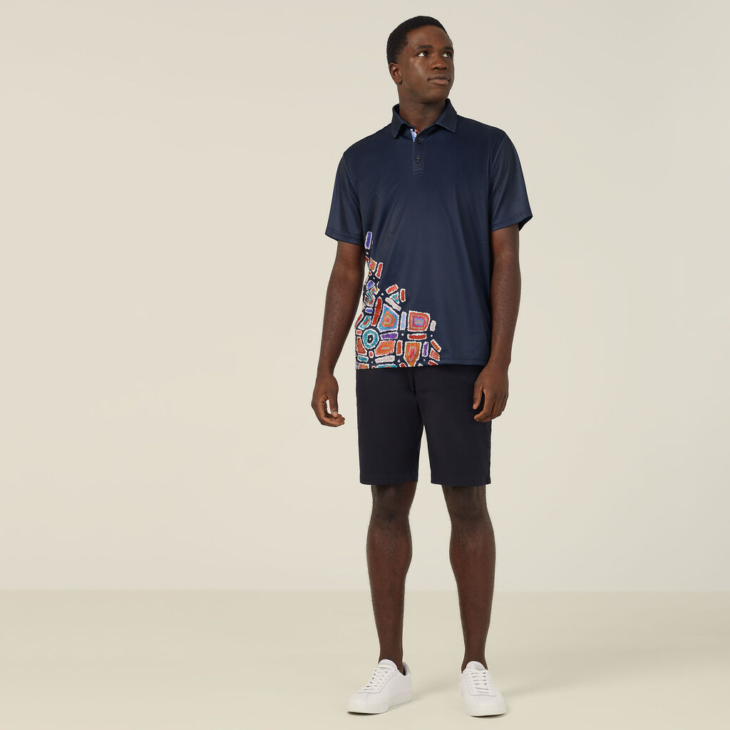 Polyester Knit Water Dreaming Indigenous Print Polo