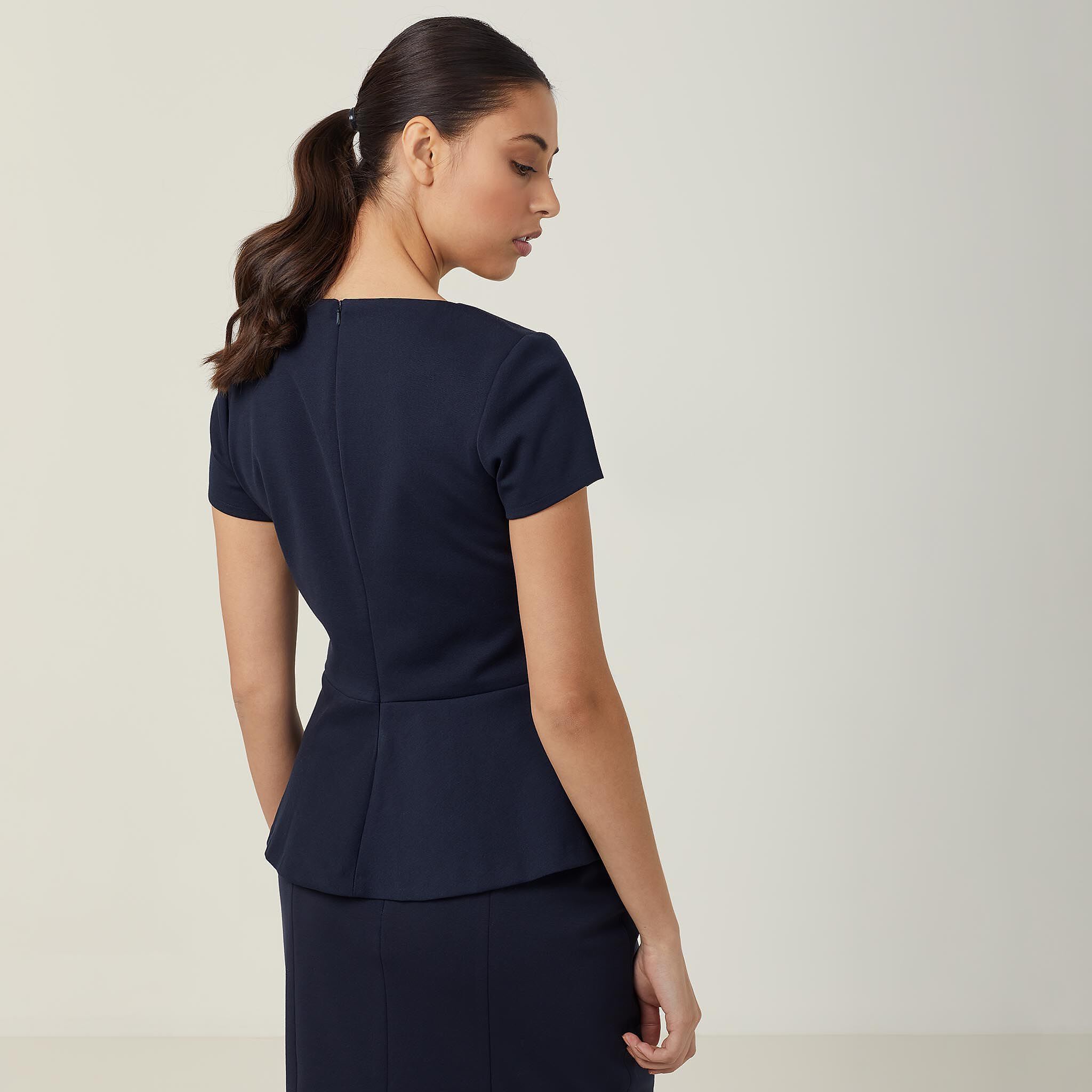 Ponte Knit Cap Sleeve Peplum Top