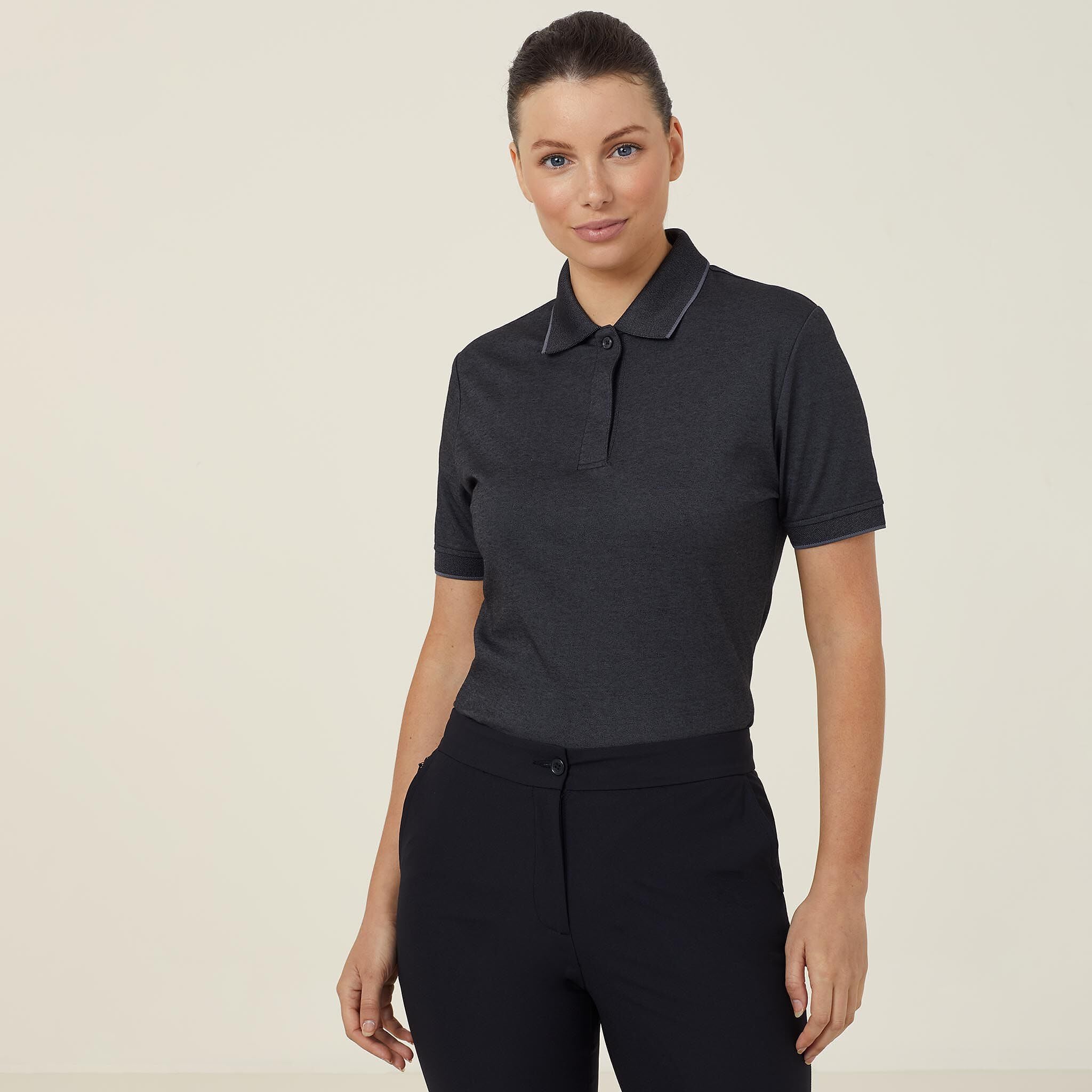 Textured Short Sleeve Polo, black | NNT 