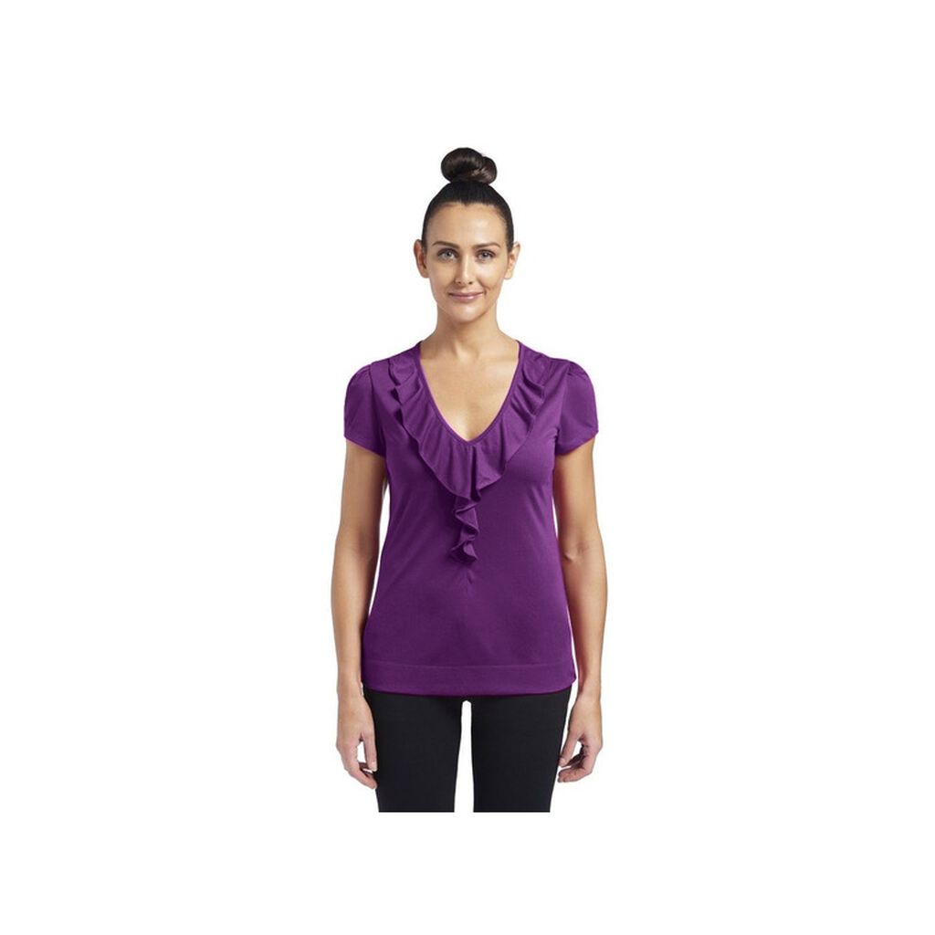 Matt Jersey Cap Sleeve Ruffle Neck T-Top
