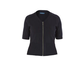 Short Sleeve Rib Trim Cardigan