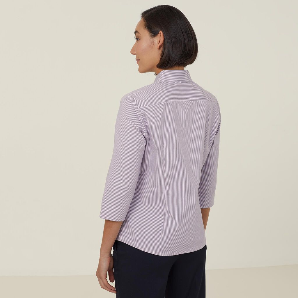 Avignon Fine Block Stripe Stretch 3/4 Sleeve Shirt