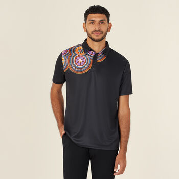 Polyester Knit Bush Tucker Indigenous Print Polo