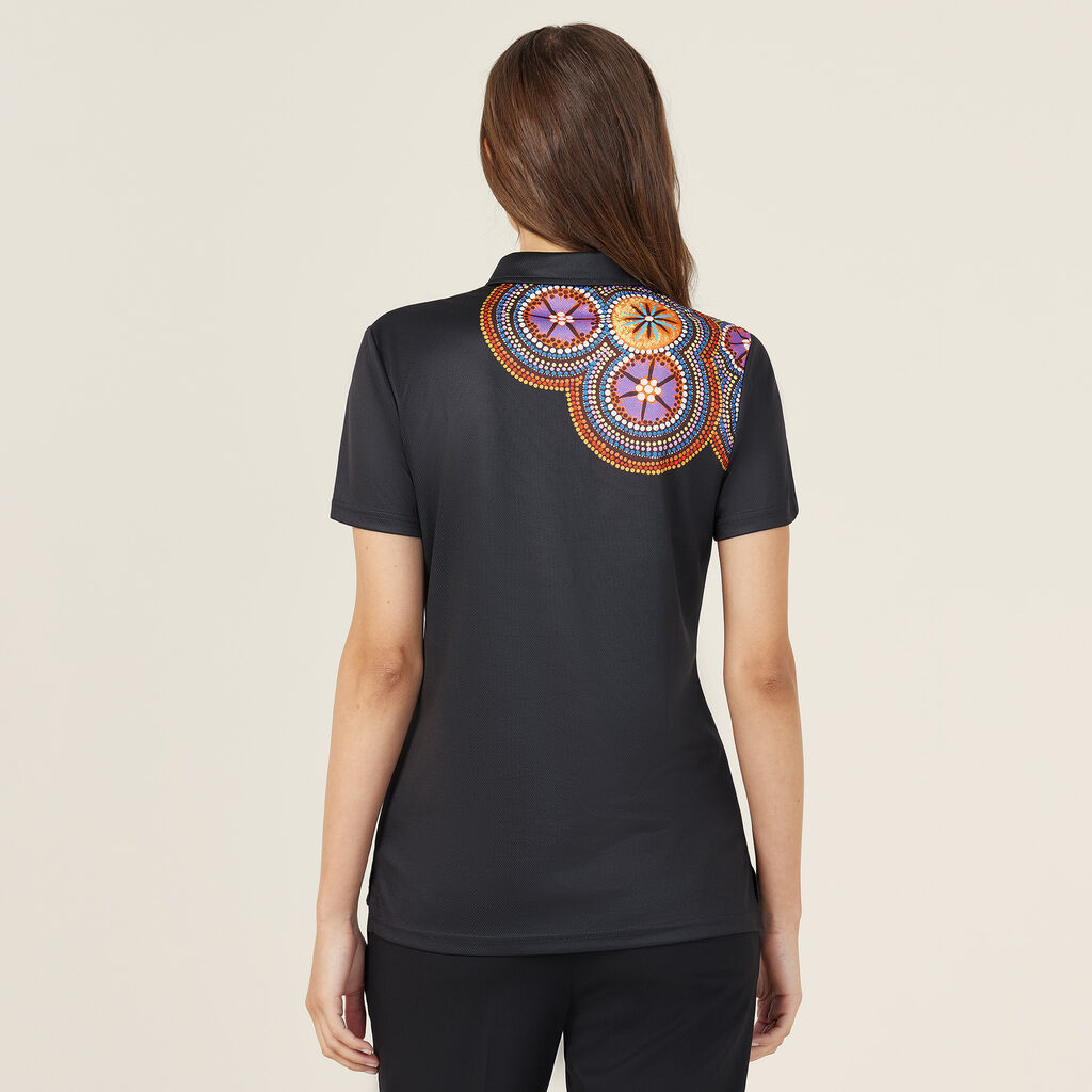 Polyester Knit Bush Tucker Indigenous Print Polo