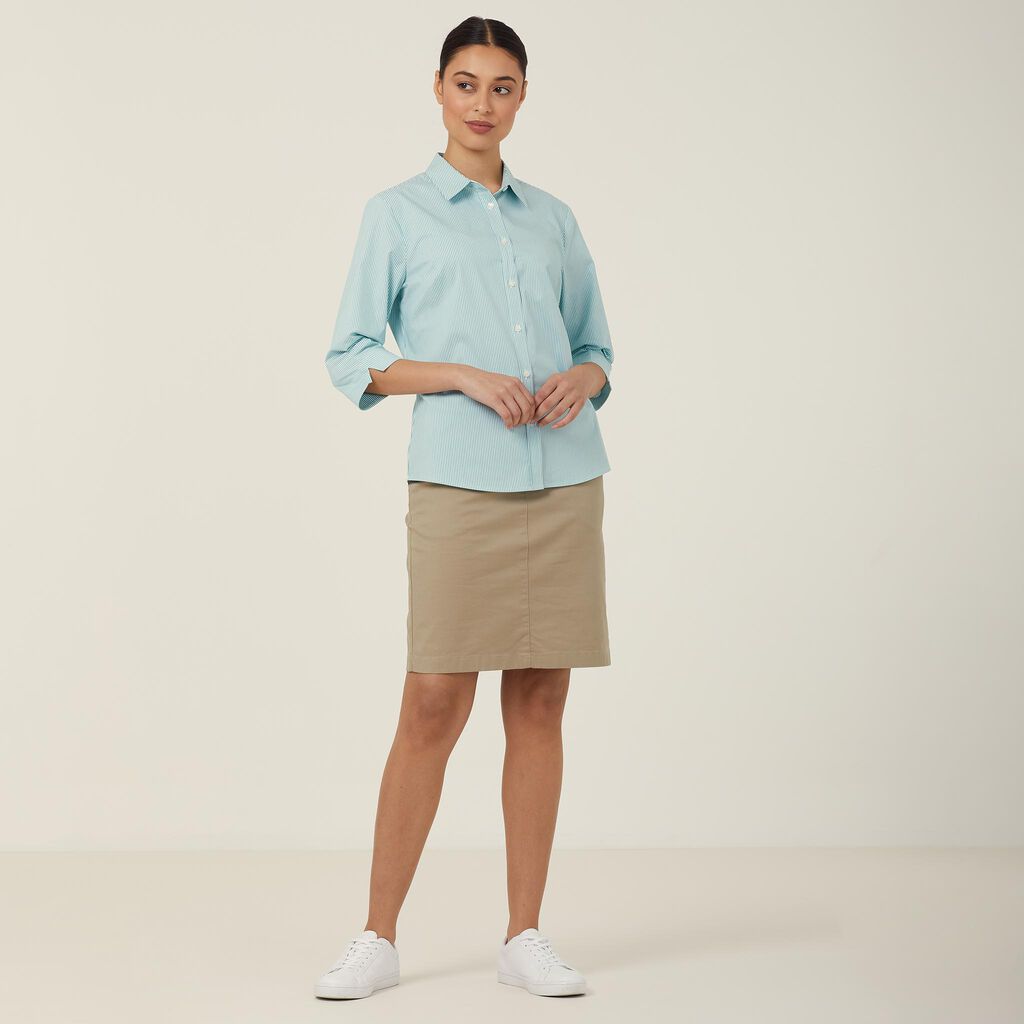 Avignon Fine Block Stripe Stretch 3/4 Sleeve Shirt