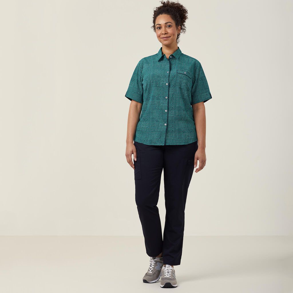 Pixel Print Short Sleeve Action Back Shirt 