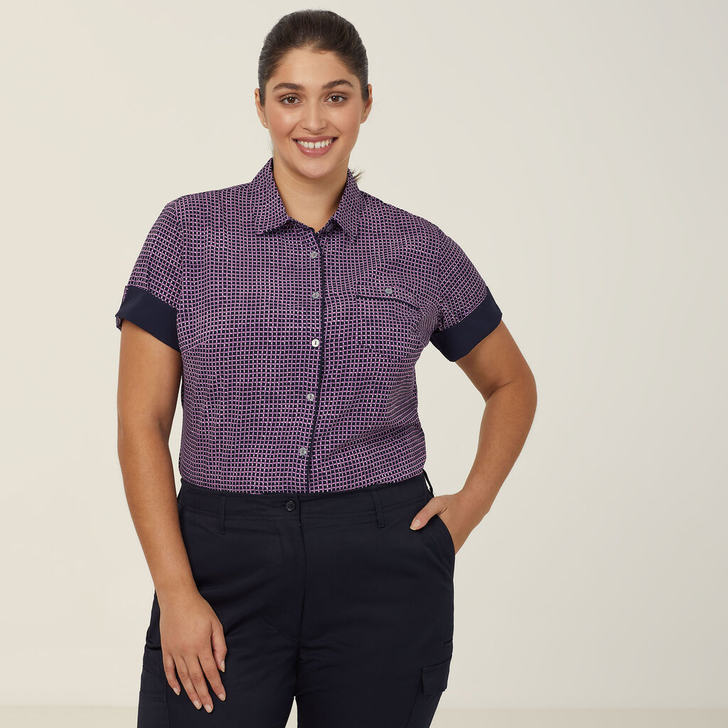 Pixel Print Short Sleeve Action Back Shirt 