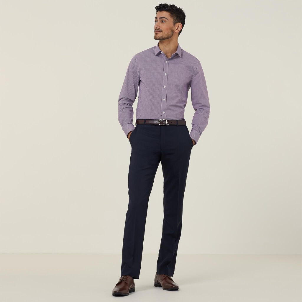 Avignon Gingham Check Stretch Long Sleeve Slim Shirt