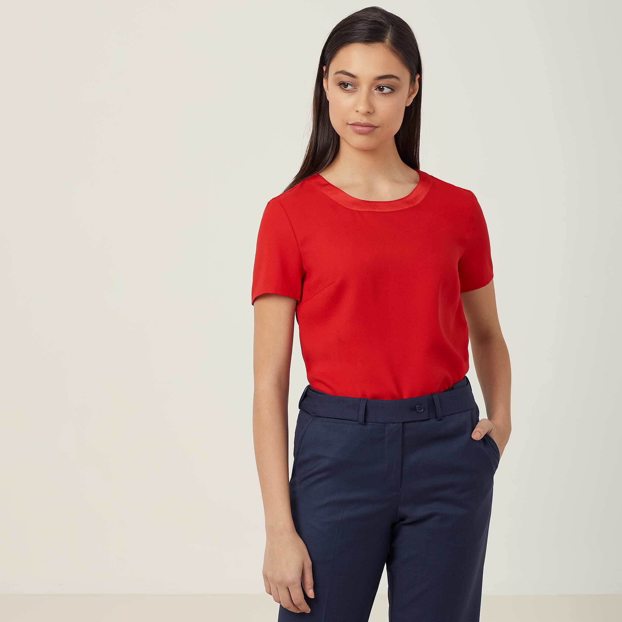 Satin Back Crepe Short Sleeve Top, red 