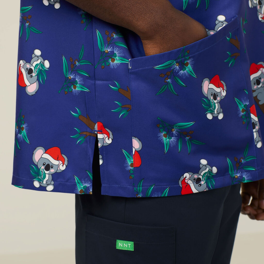 Festive Santa Koala Print Scrub Top