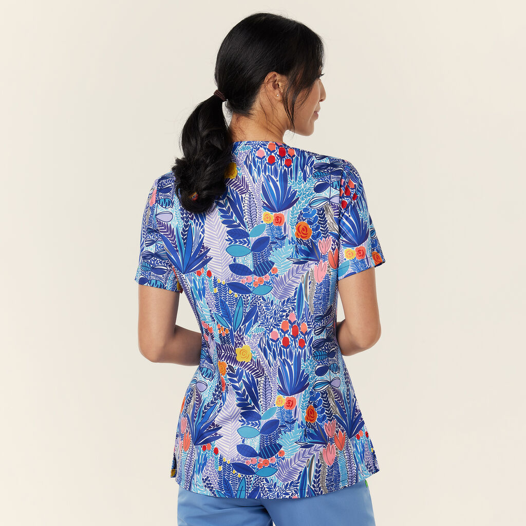 Abstract Blossom Print Scrub Top