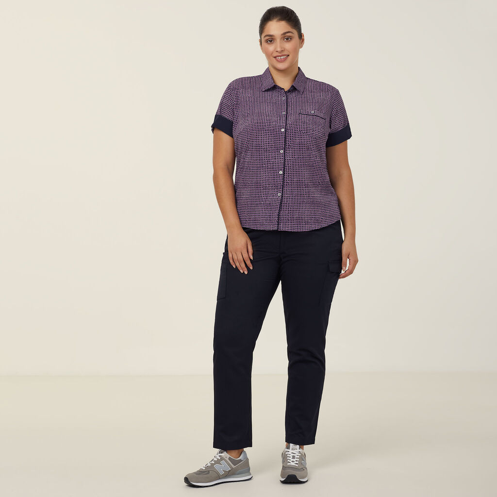 Pixel Print Short Sleeve Action Back Shirt 