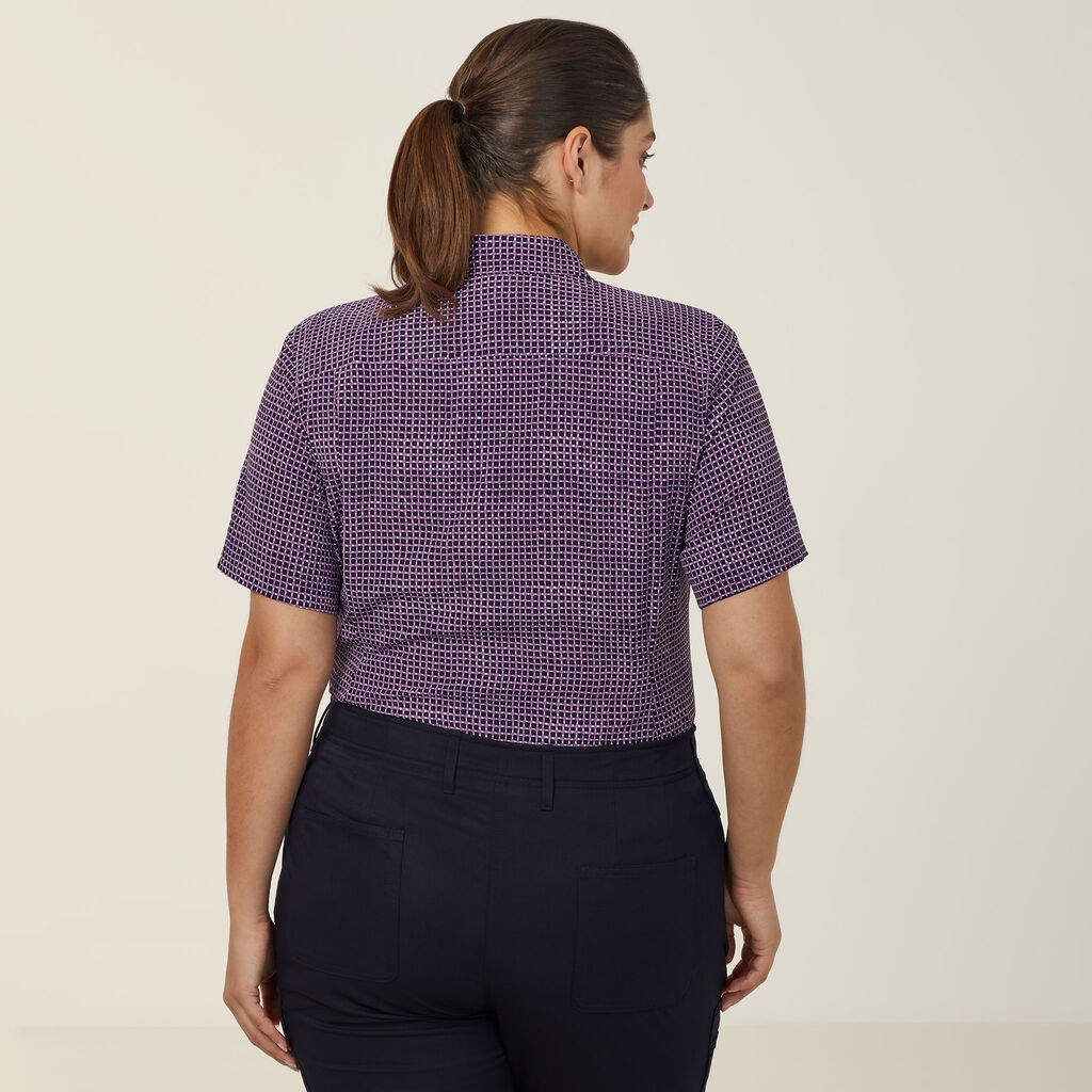 Pixel Print Short Sleeve Action Back Shirt 