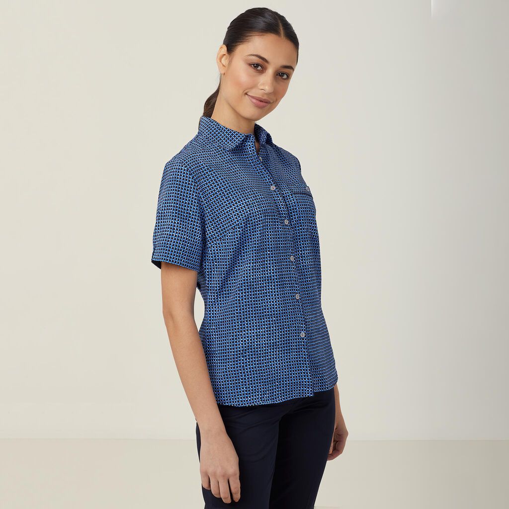 Pixel Print Short Sleeve Action Back Shirt 