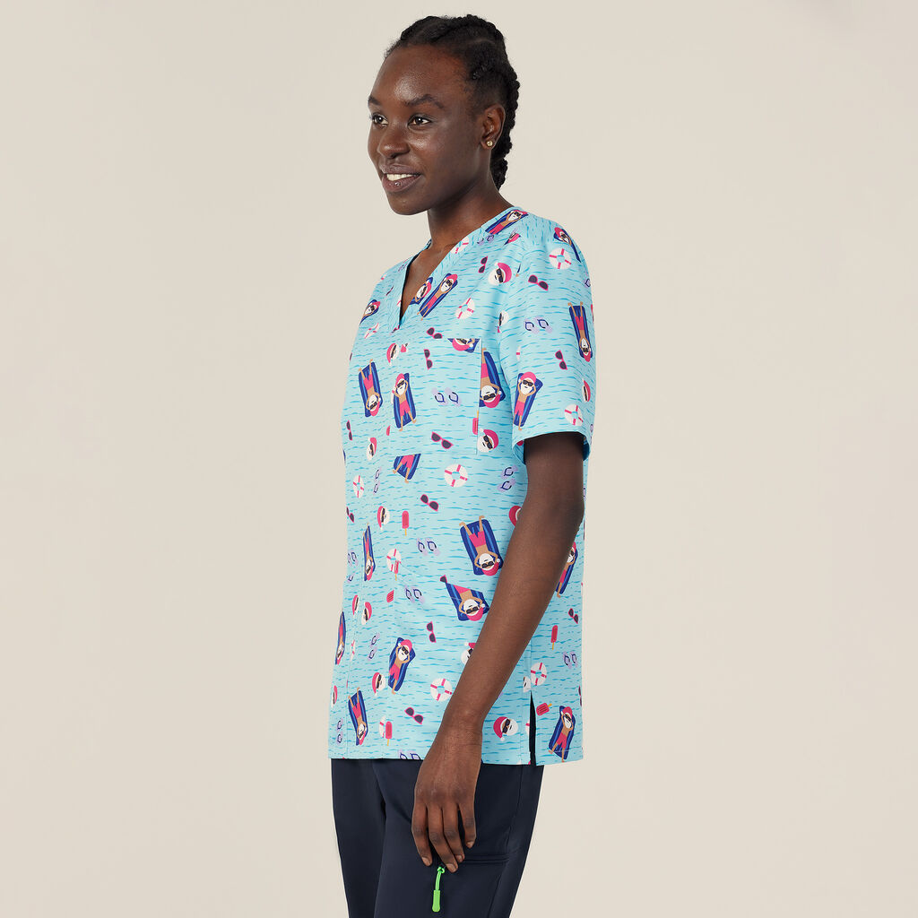 Festive Santa Pool Party Scrub Top