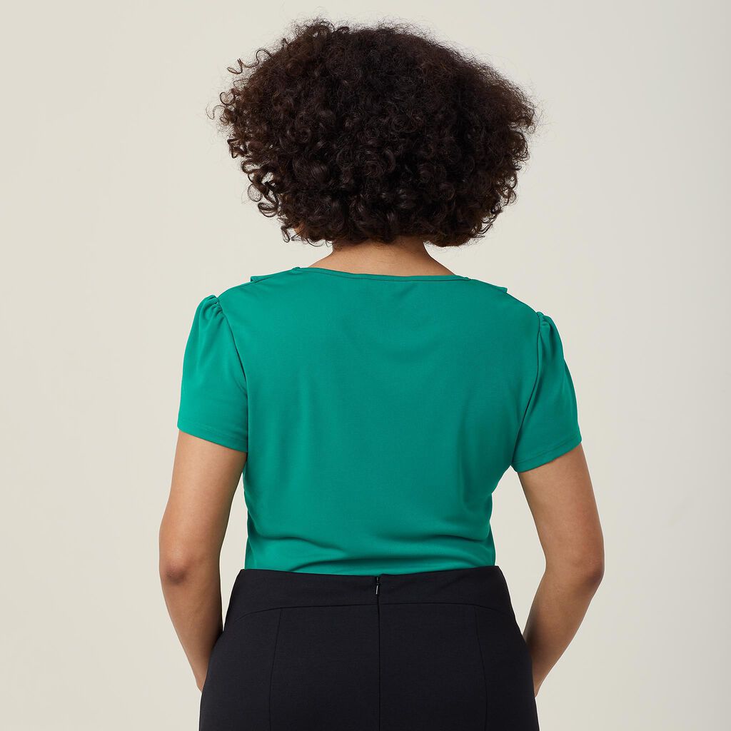 Matt Jersey Cap Sleeve Ruffle Neck T-Top