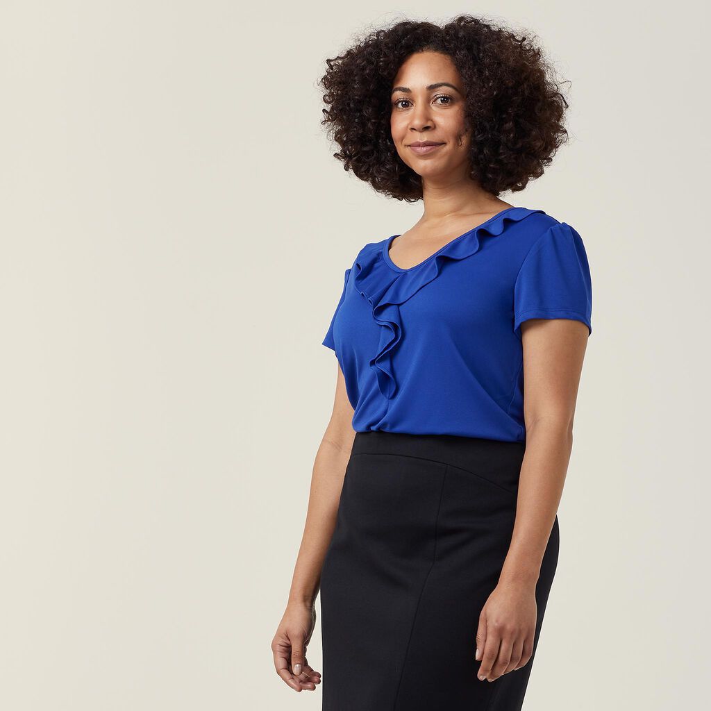 Matt Jersey Cap Sleeve Ruffle Neck T-Top