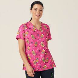Xmas Gingerbread Surfer Print Scrub Top