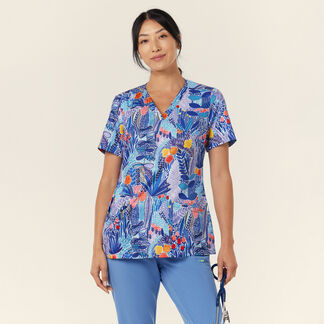 Abstract Blossom Print Scrub Top