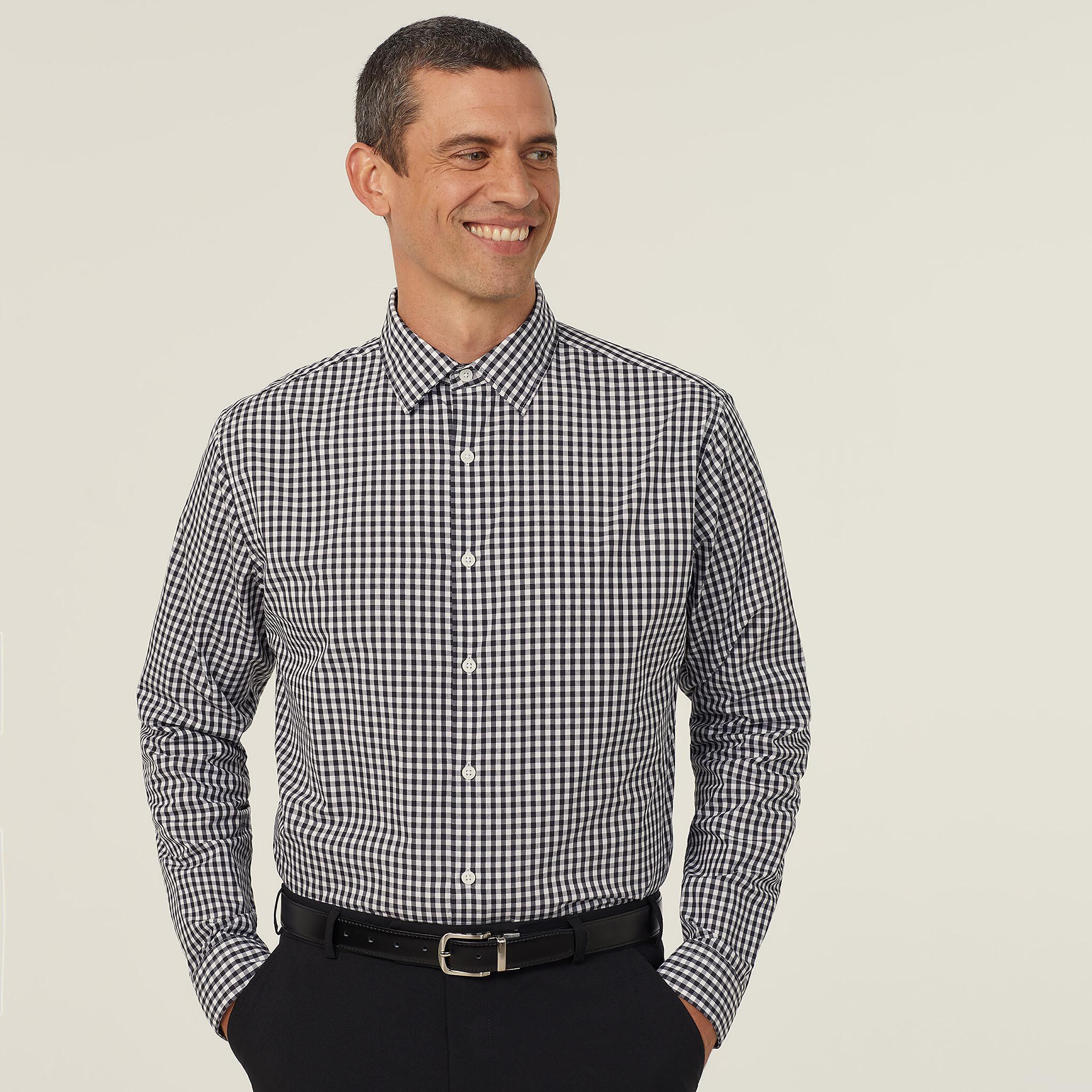 LONG SLEEVE CHECK SHIRT, black | NNT 