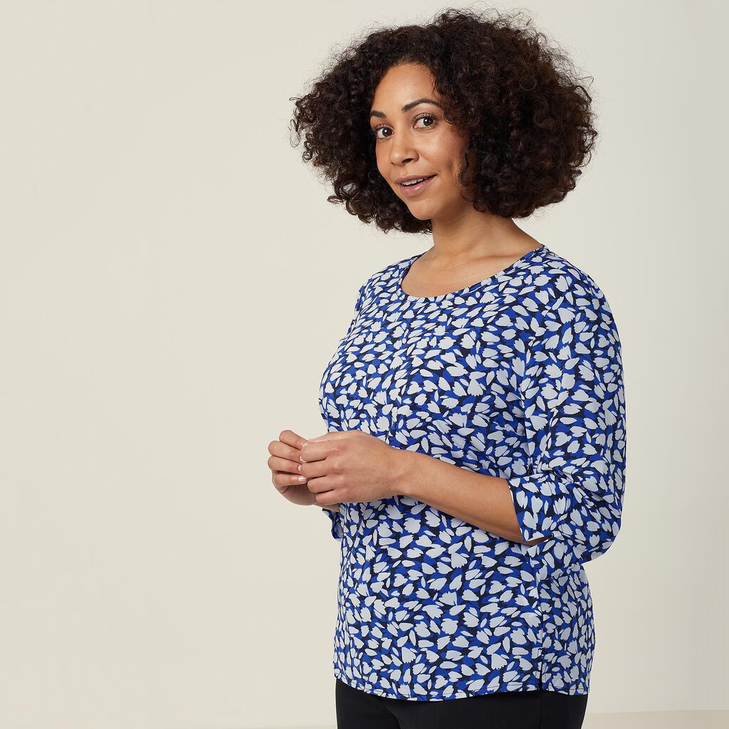 Antibacterial Petal Print 3/4 Sleeve Top