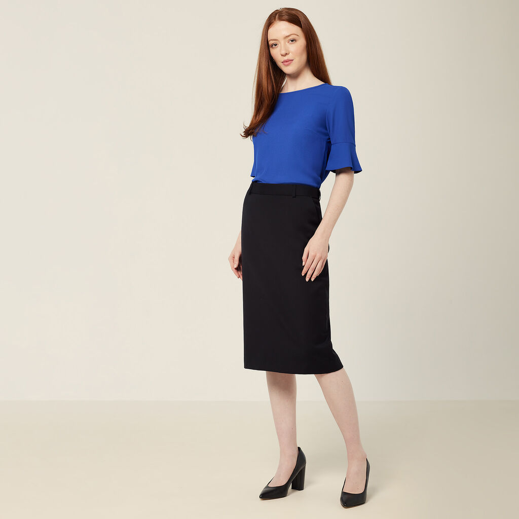 Wool Blend Twill Secret Waist Midi Skirt